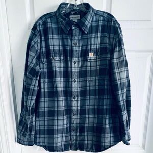 Carhartt Sz L Men's Blue Plaid Shirt 100% Cotton